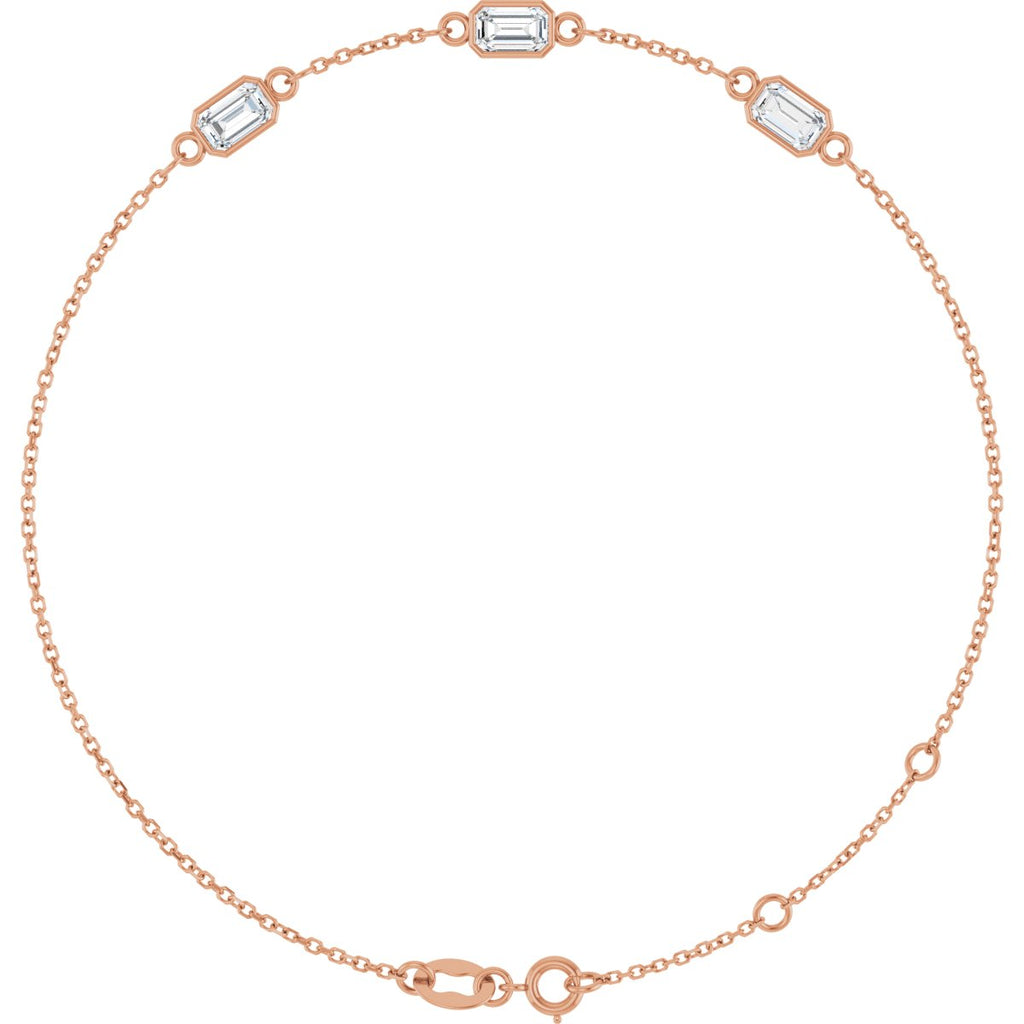 1 CTW Natural Diamond Bezel-Set 3-Stone Bracelet in 14k rose gold