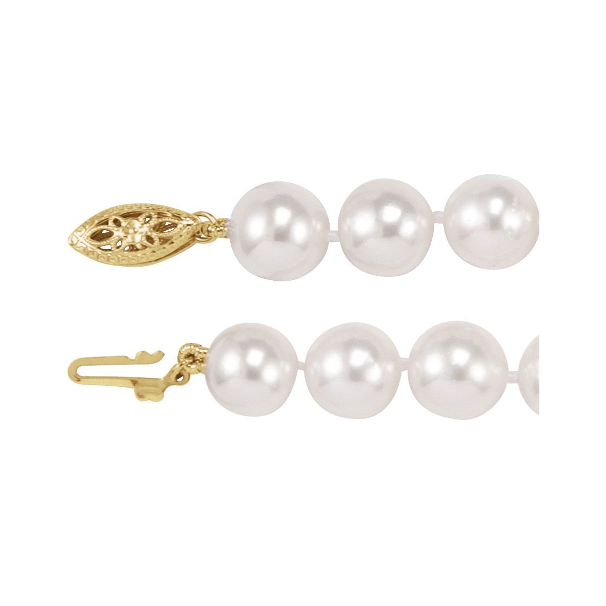 Cultured White Akoya Pearl Necklace in 14k yellow gold