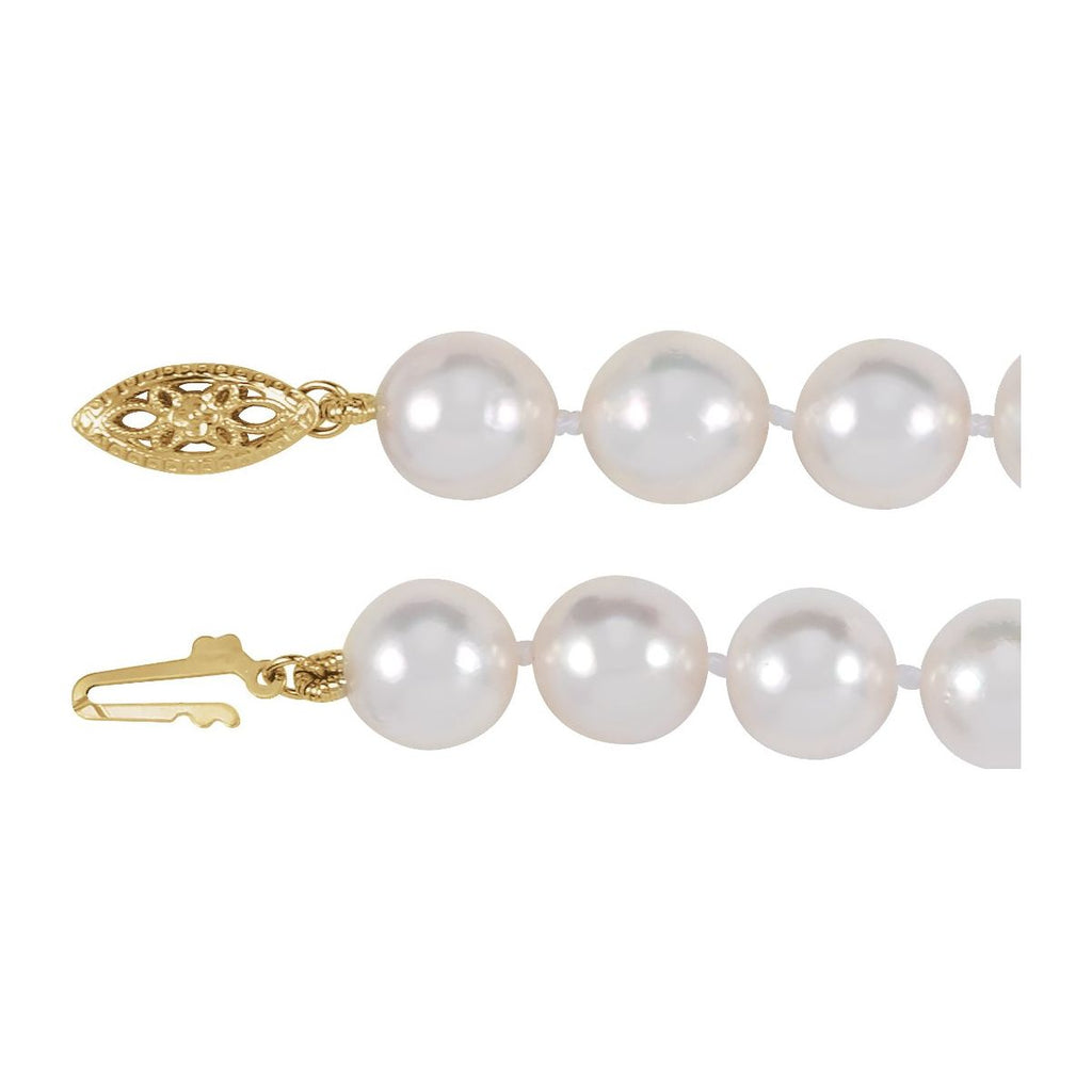 Cultured White Akoya Pearl Bracelet in 14k yellow gold
