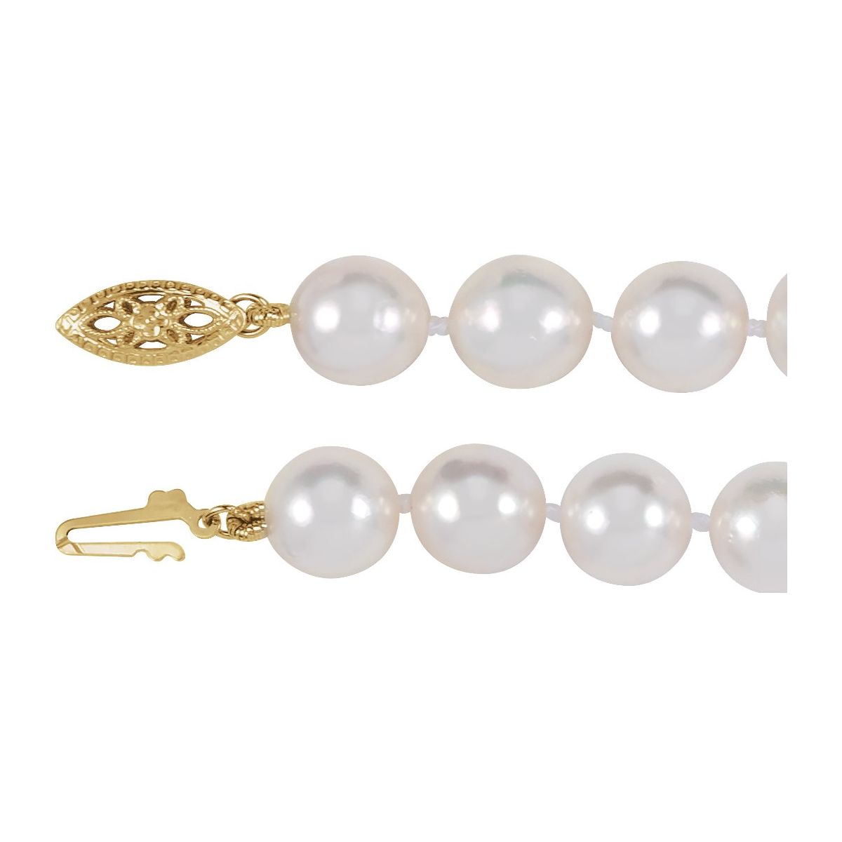 Cultured White Akoya Pearl Bracelet in 14k yellow gold