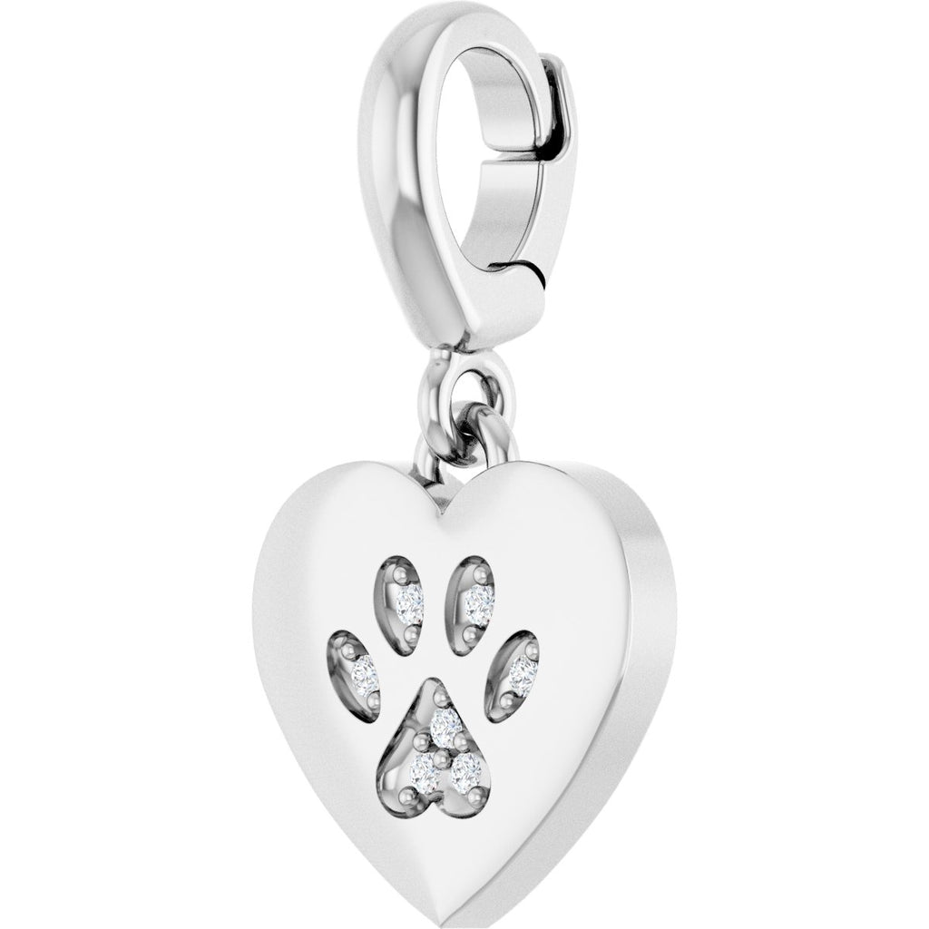 .02 CTW Lab-Grown Diamond Paw Print Heart Charm/Pendant