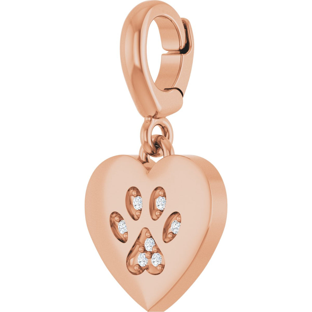 .02 CTW Lab-Grown Diamond Paw Print Heart Charm/Pendant in 14k rose gold