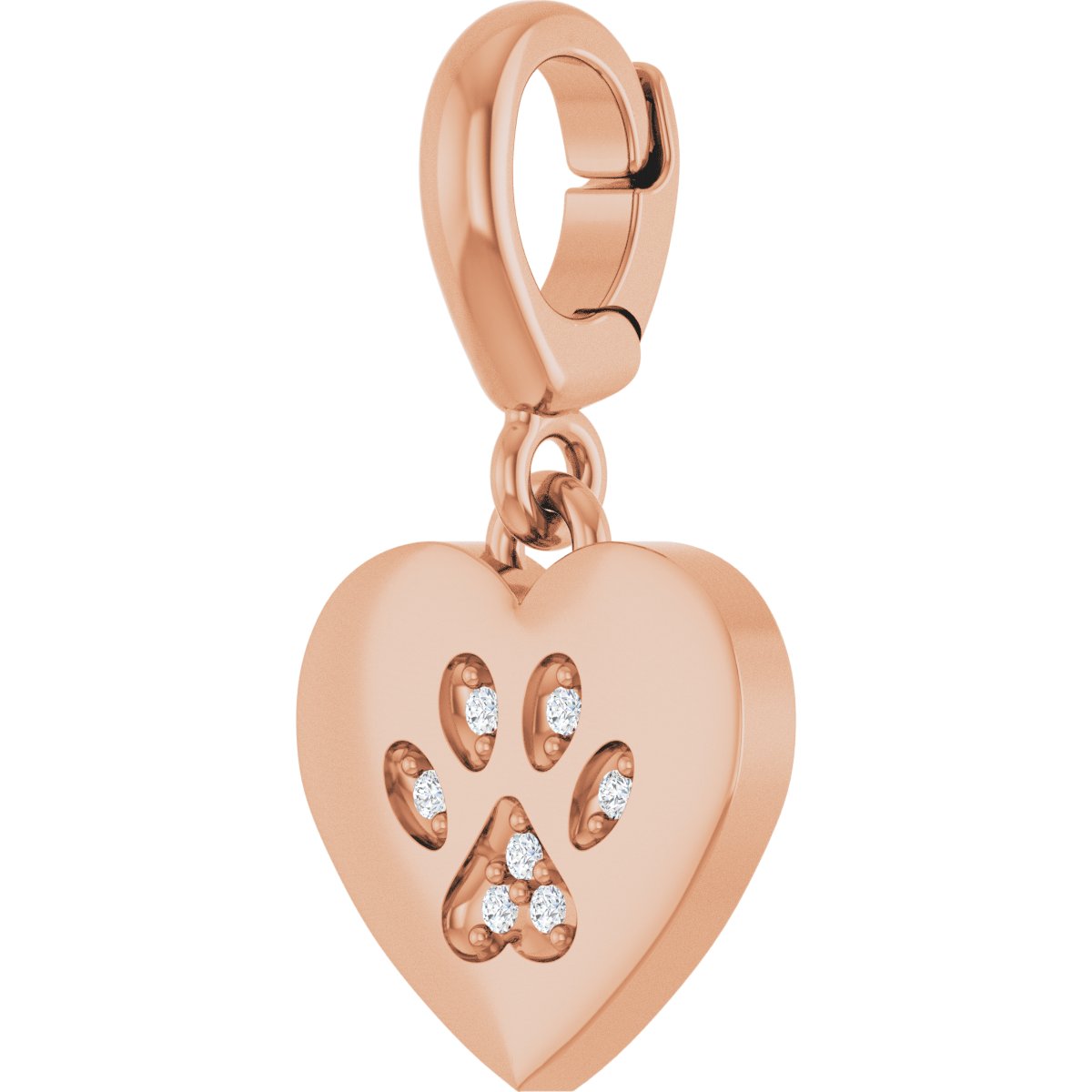.02 CTW Lab-Grown Diamond Paw Print Heart Charm/Pendant in 14k rose gold