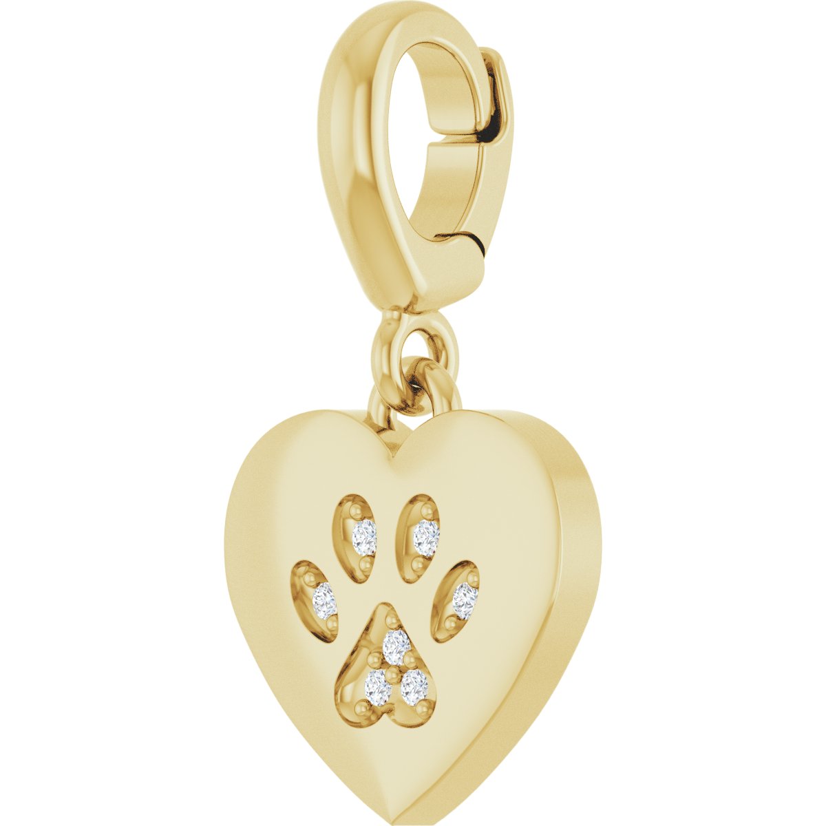 .02 CTW Natural Diamond Paw Print Heart Charm/Pendant in 14k yellow gold
