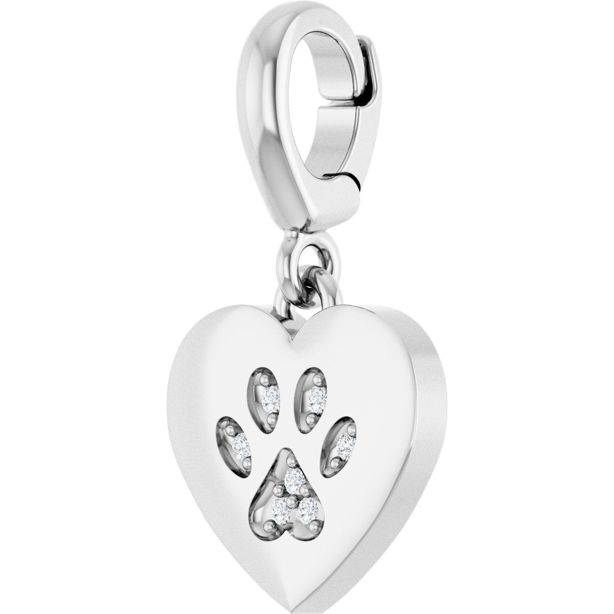 .02 CTW Natural Diamond Paw Print Heart Charm/Pendant