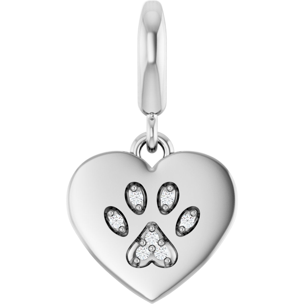 .02 CTW Lab-Grown Diamond Paw Print Heart Charm/Pendant