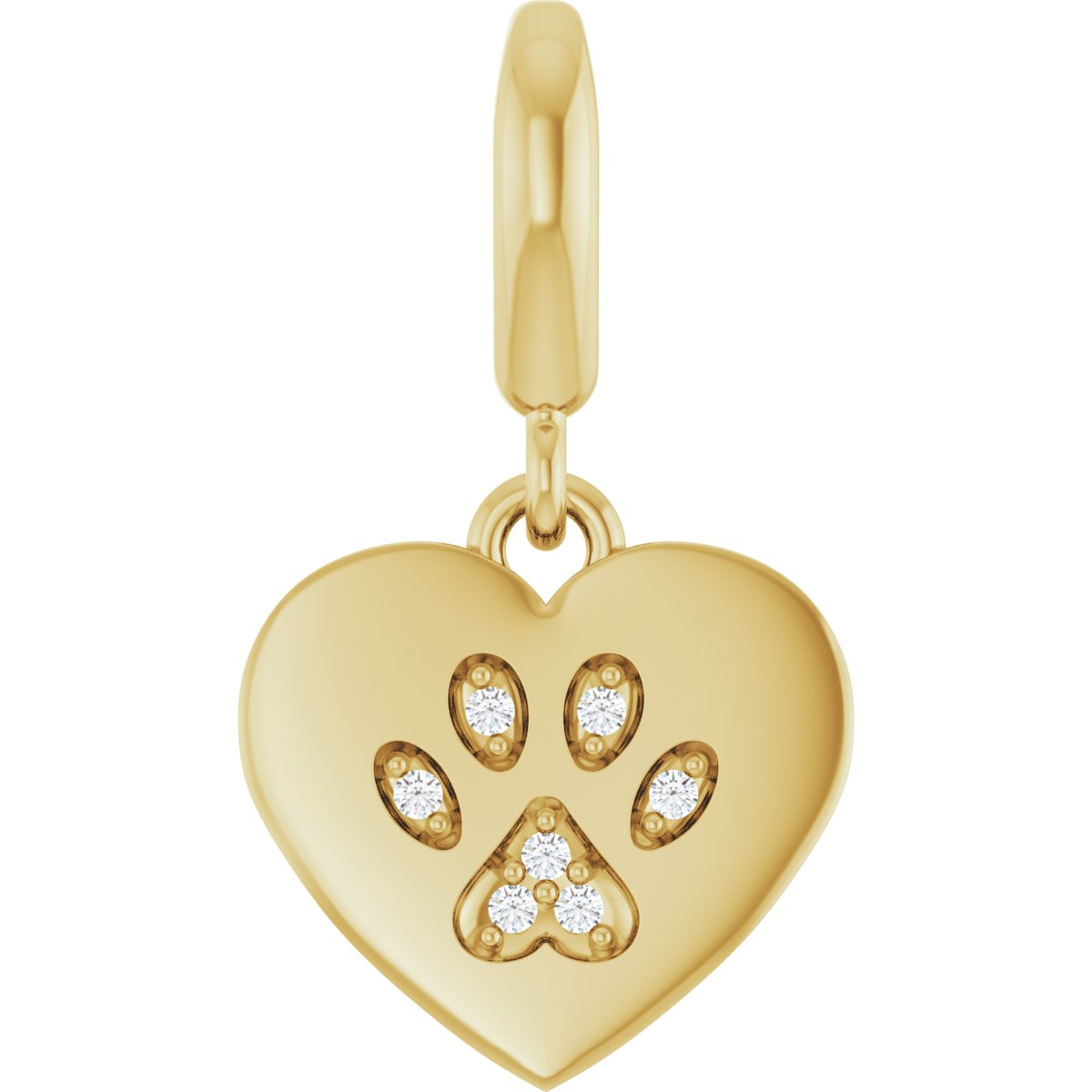 .02 CTW Natural Diamond Paw Print Heart Charm/Pendant in 14k yellow gold