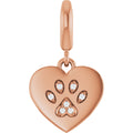 .02 CTW Natural Diamond Paw Print Heart Charm/Pendant in 14k rose gold