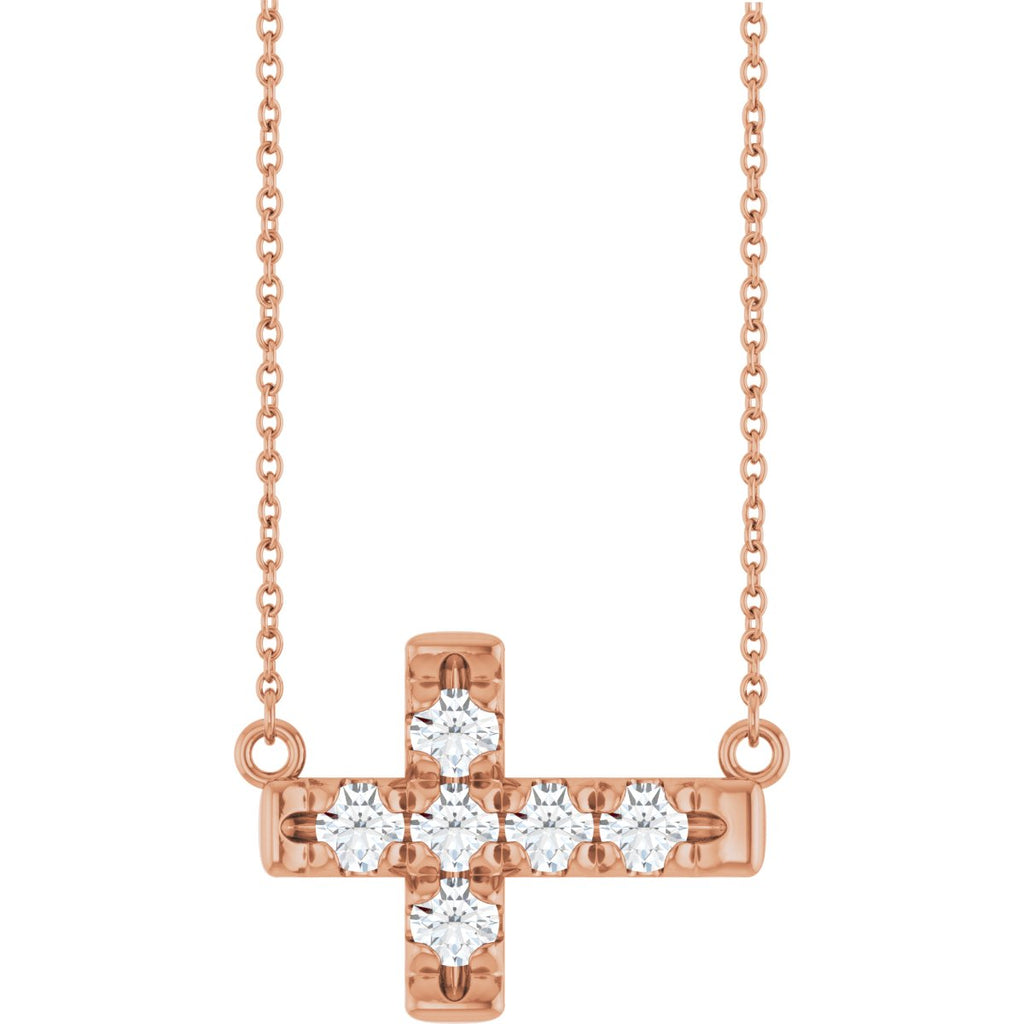 3/4 CTW Natural Diamond Sideways Cross Necklace in 14k rose gold