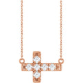 3/4 CTW Natural Diamond Sideways Cross Necklace in 14k rose gold