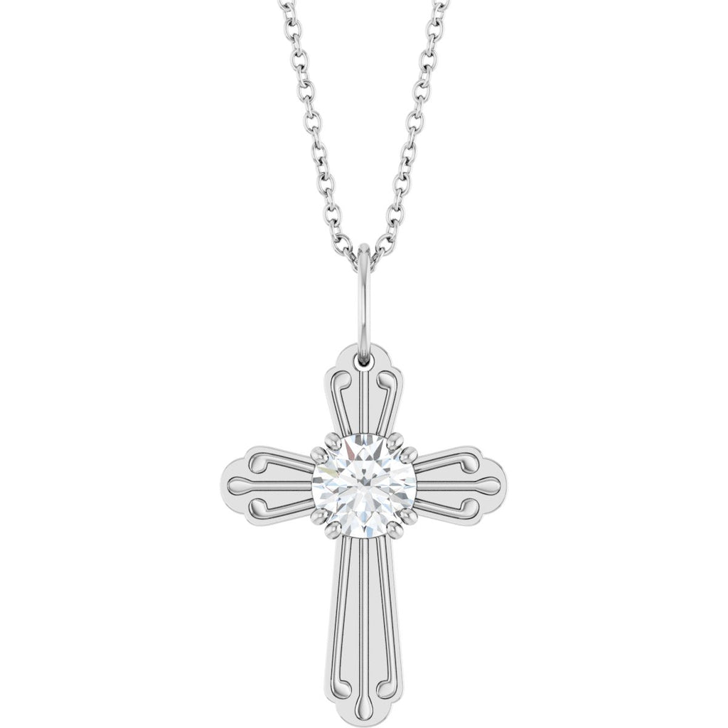 1/2 CT Natural Diamond Cross Necklace in 14k white gold