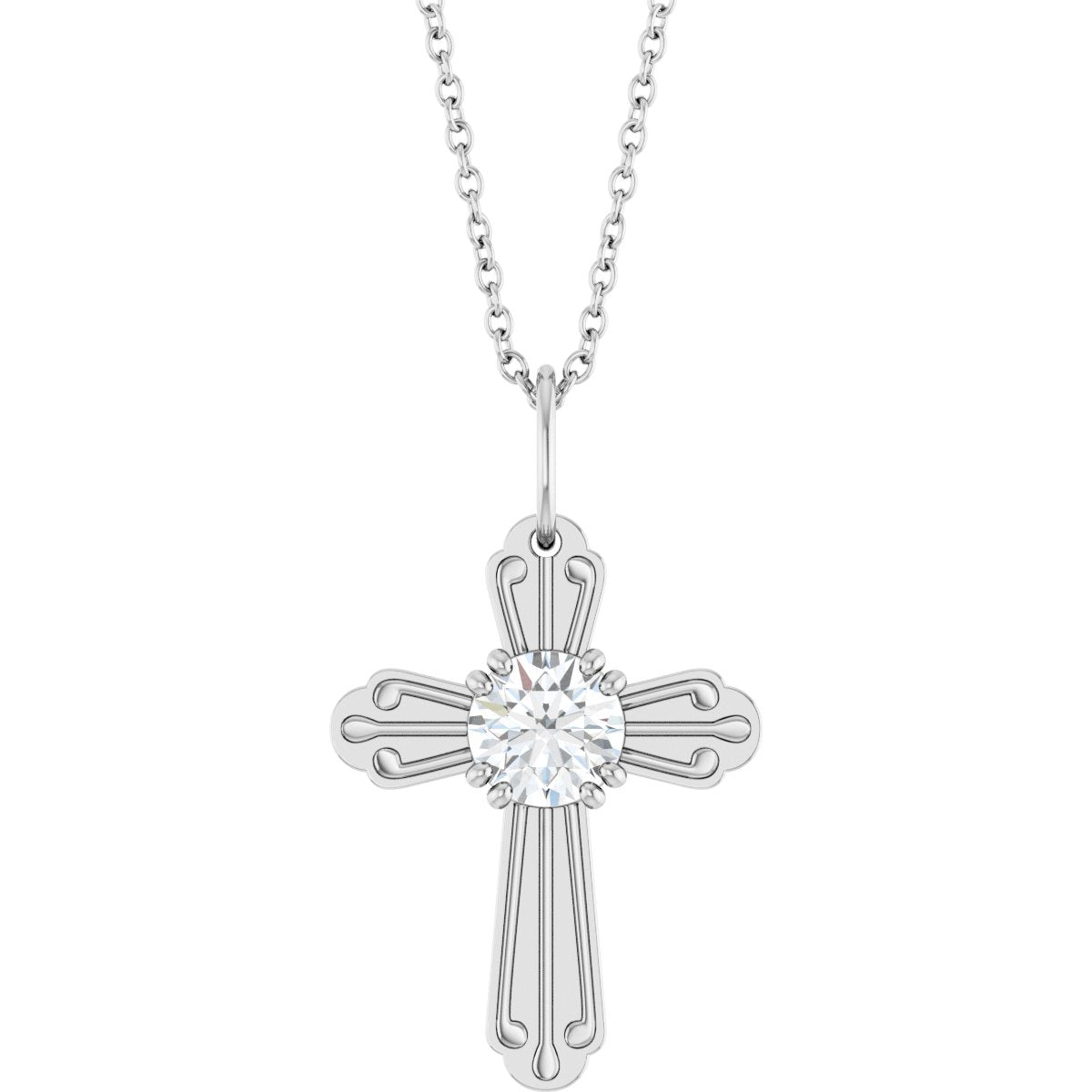 1/2 CT Natural Diamond Cross Necklace in 14k white gold