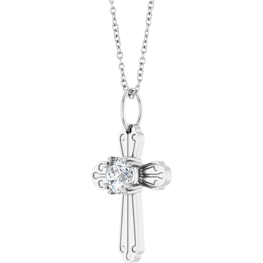 1/2 CT Natural Diamond Cross Necklace in 14k white gold