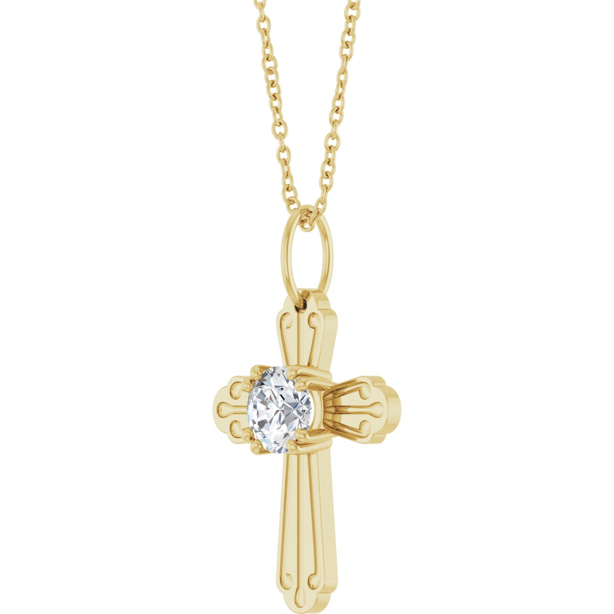 1/2 CT Natural Diamond Cross Necklace in 14k yellow gold