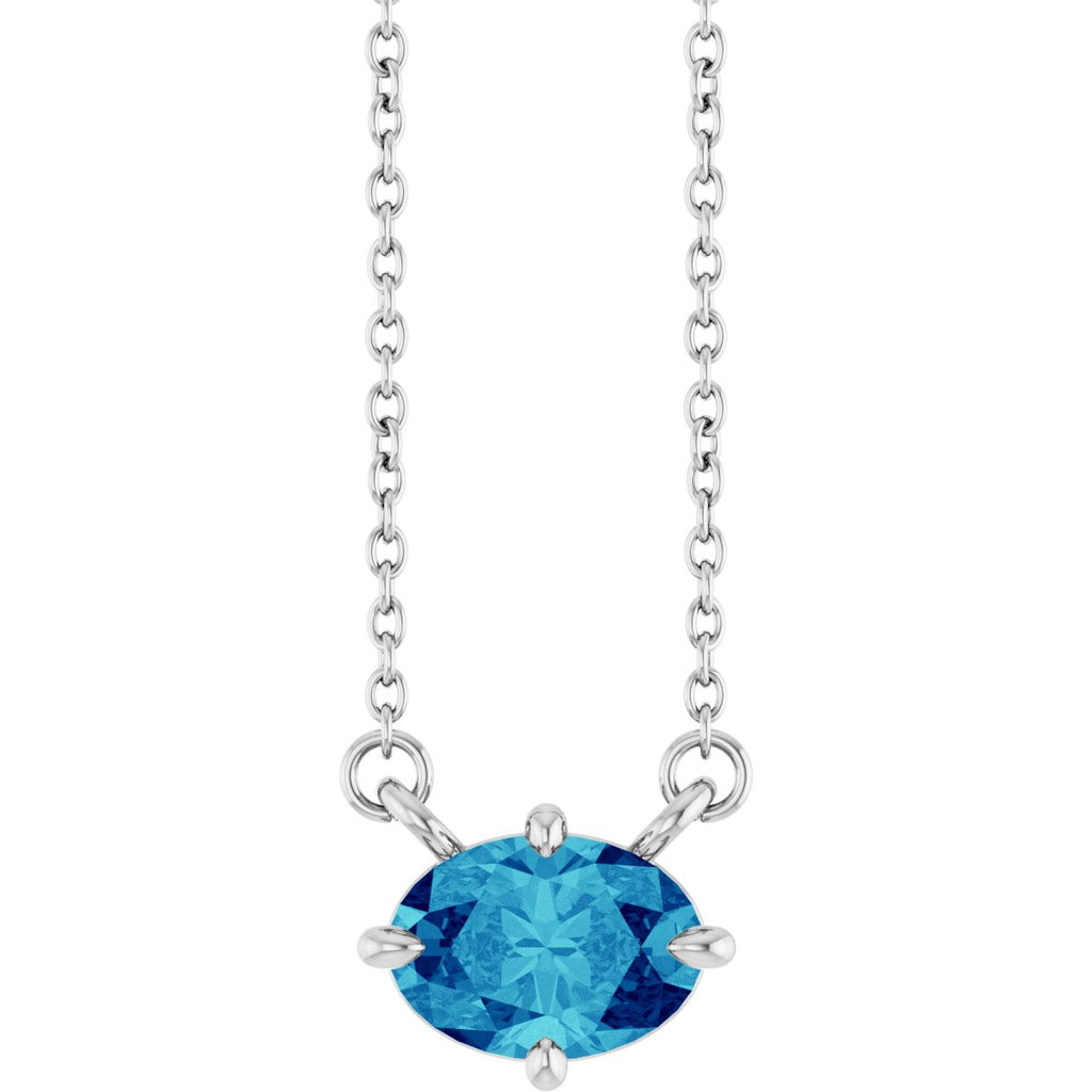 Natural Blue Zircon Solitaire Necklace in 14k white gold