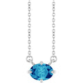 Natural Blue Zircon Solitaire Necklace in 14k white gold