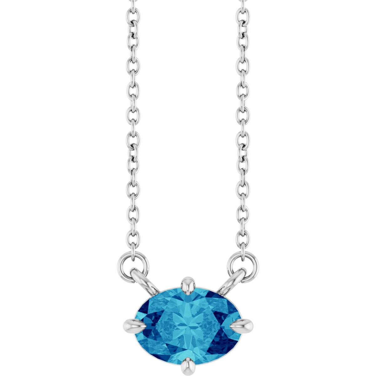 Natural Blue Zircon Solitaire Necklace in 14k white gold