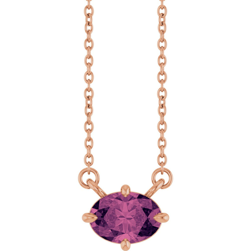 Natural Pink Tourmaline Solitaire Necklace in 14k rose gold