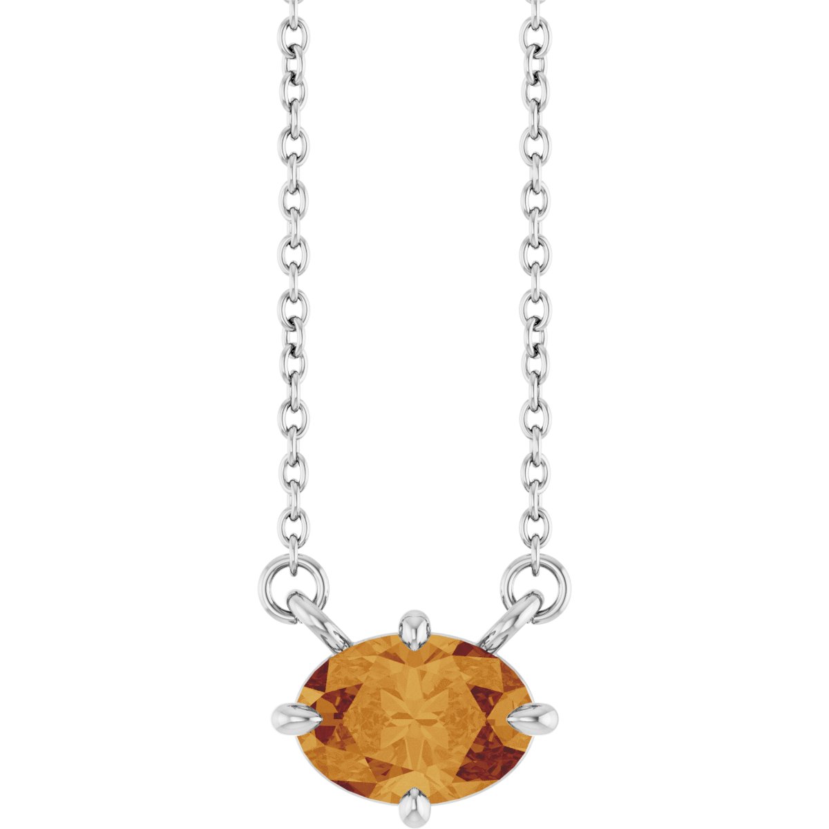 Natural Citrine Solitaire Necklace in 14k white gold