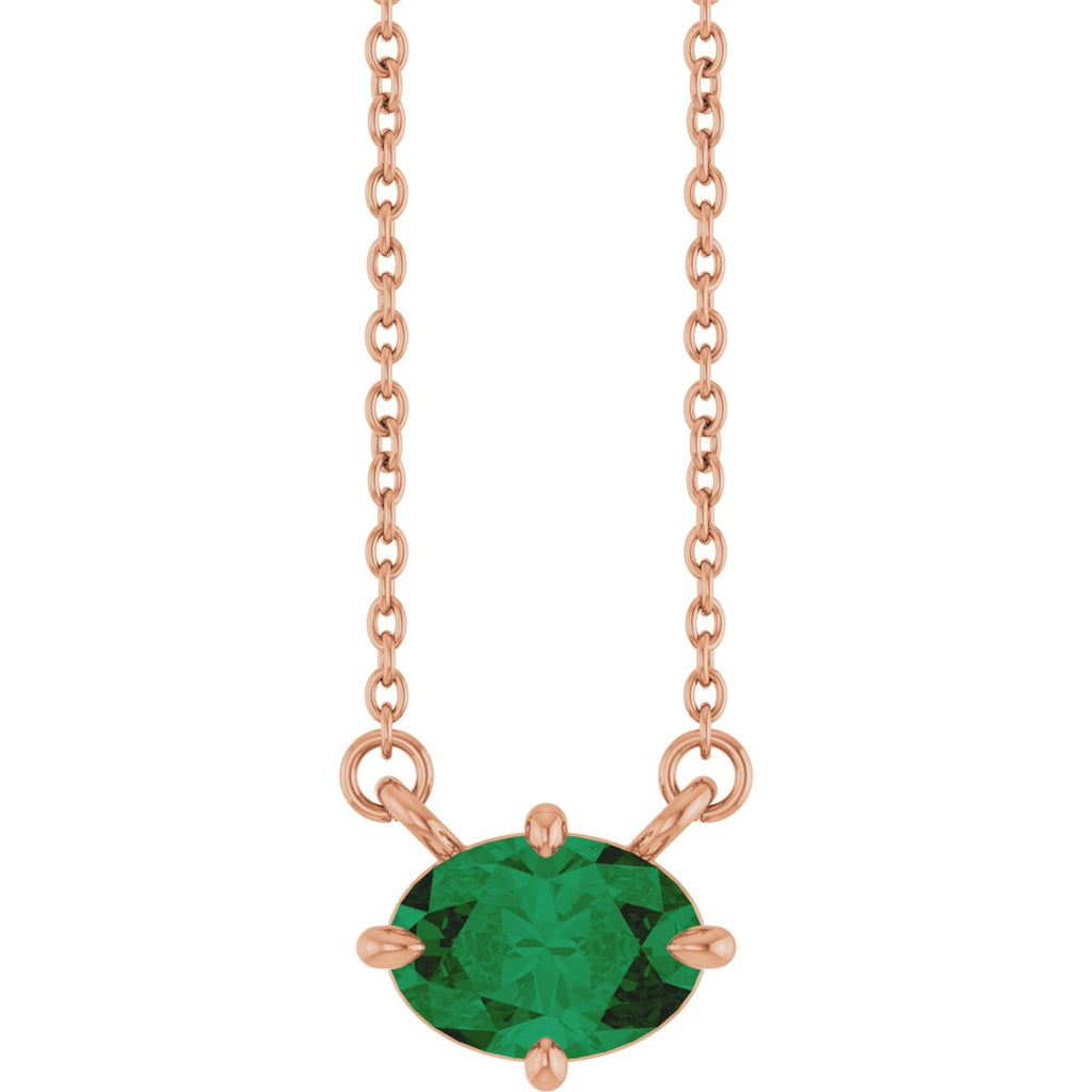 Lab-Grown Emerald Solitaire Necklace in 14k rose gold