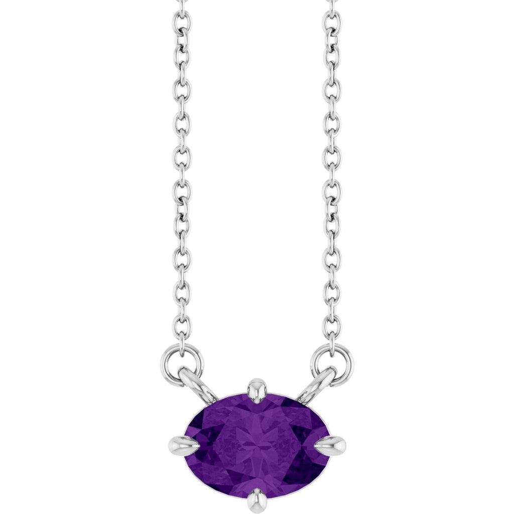 Natural Amethyst Solitaire Necklace in 14k white gold