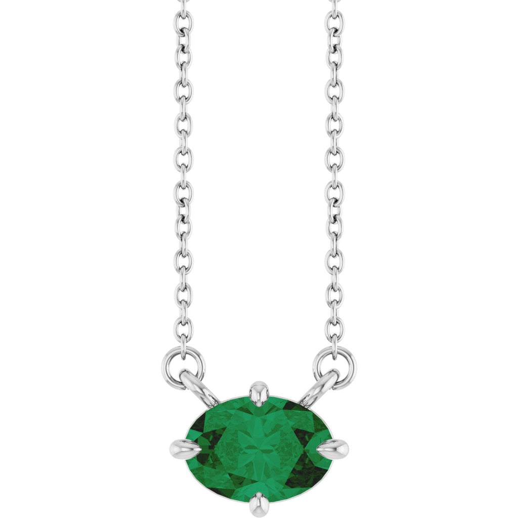 Natural Emerald Solitaire Necklace in 14k white gold
