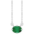 Natural Emerald Solitaire Necklace in 14k white gold