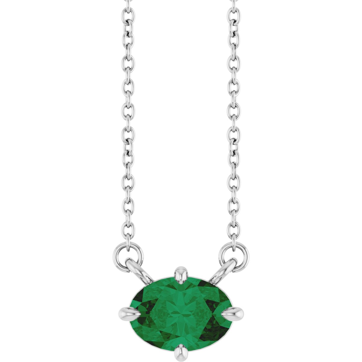 Natural Emerald Solitaire Necklace in 14k white gold