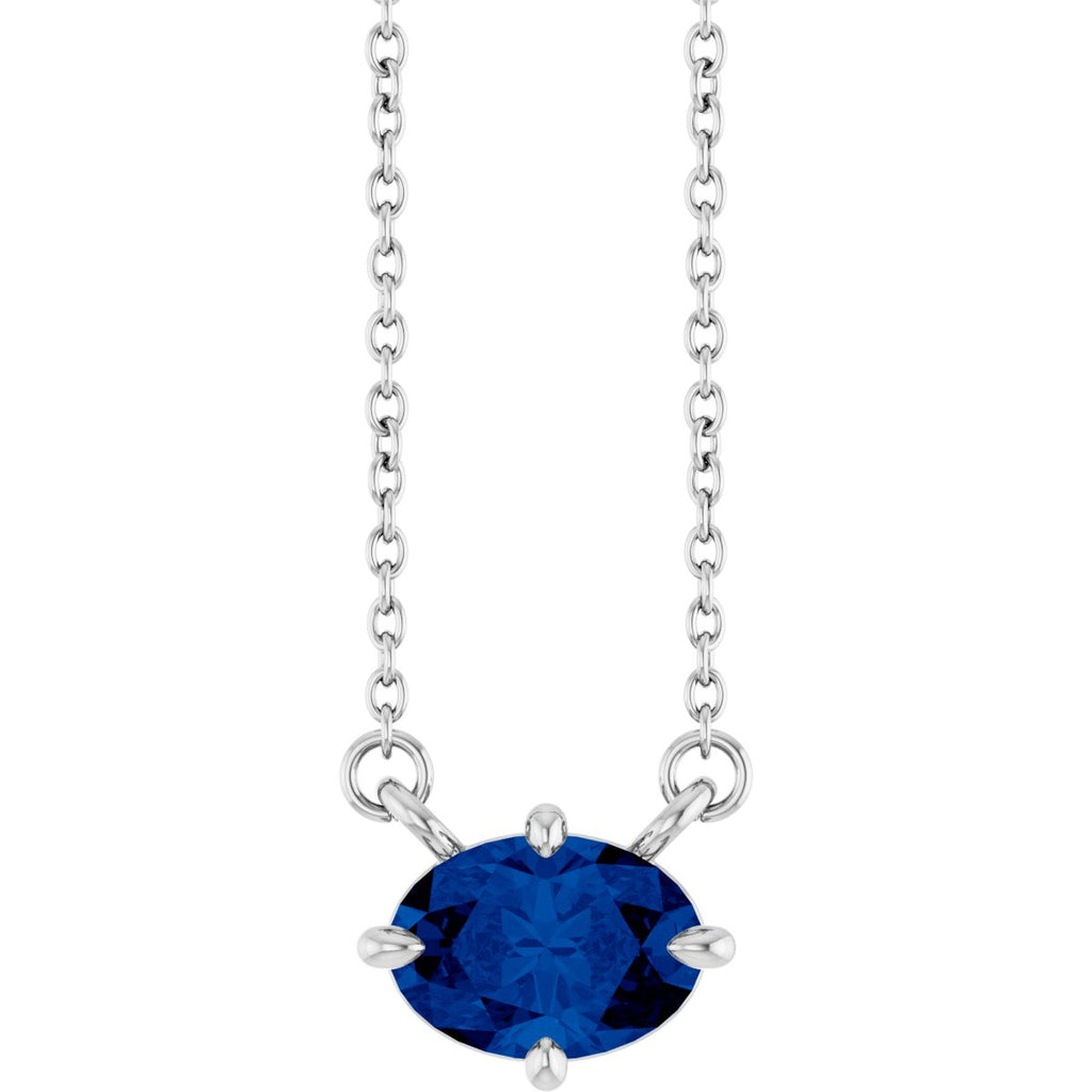 Natural Blue Sapphire Solitaire Necklace in 14k white gold
