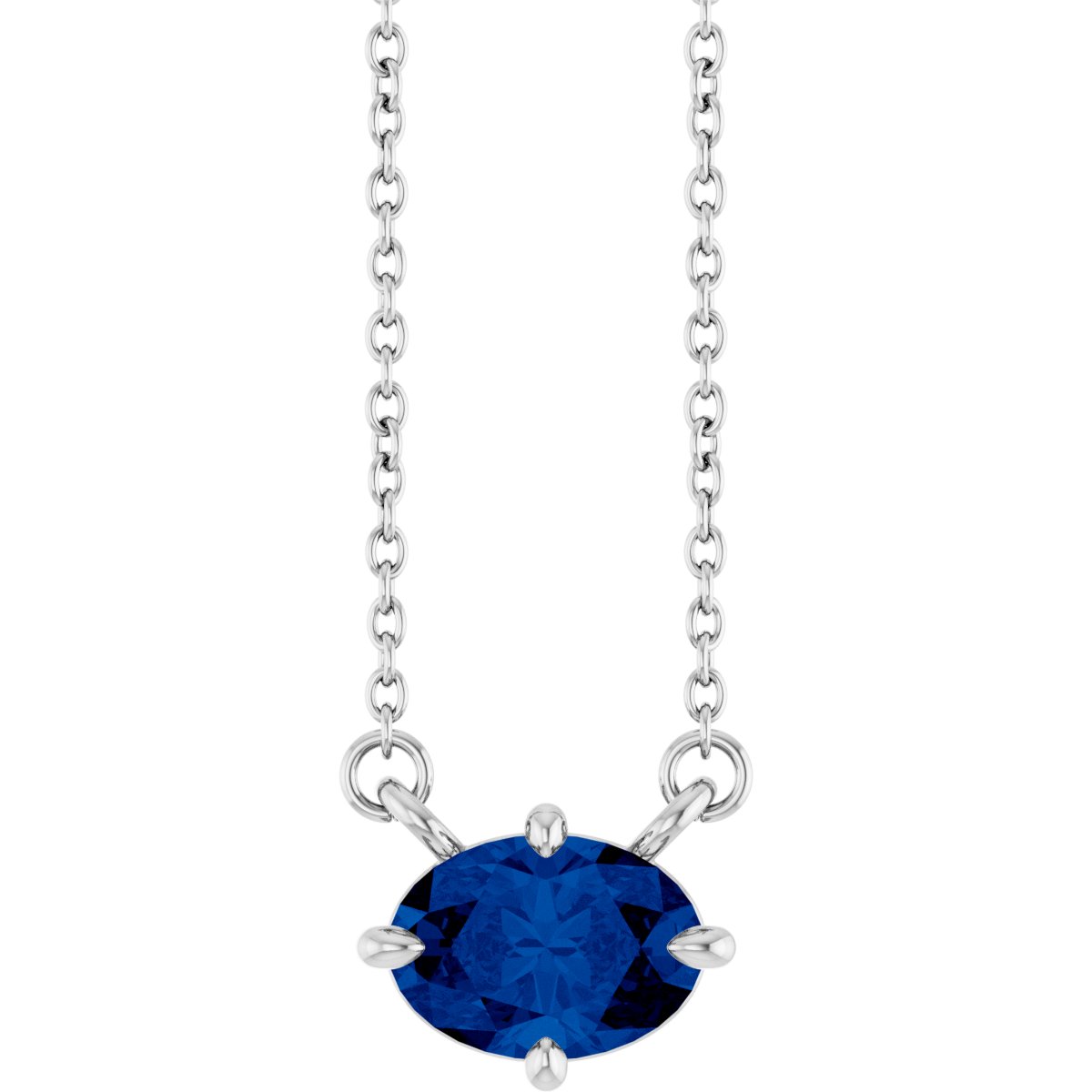 Natural Blue Sapphire Solitaire Necklace in 14k white gold