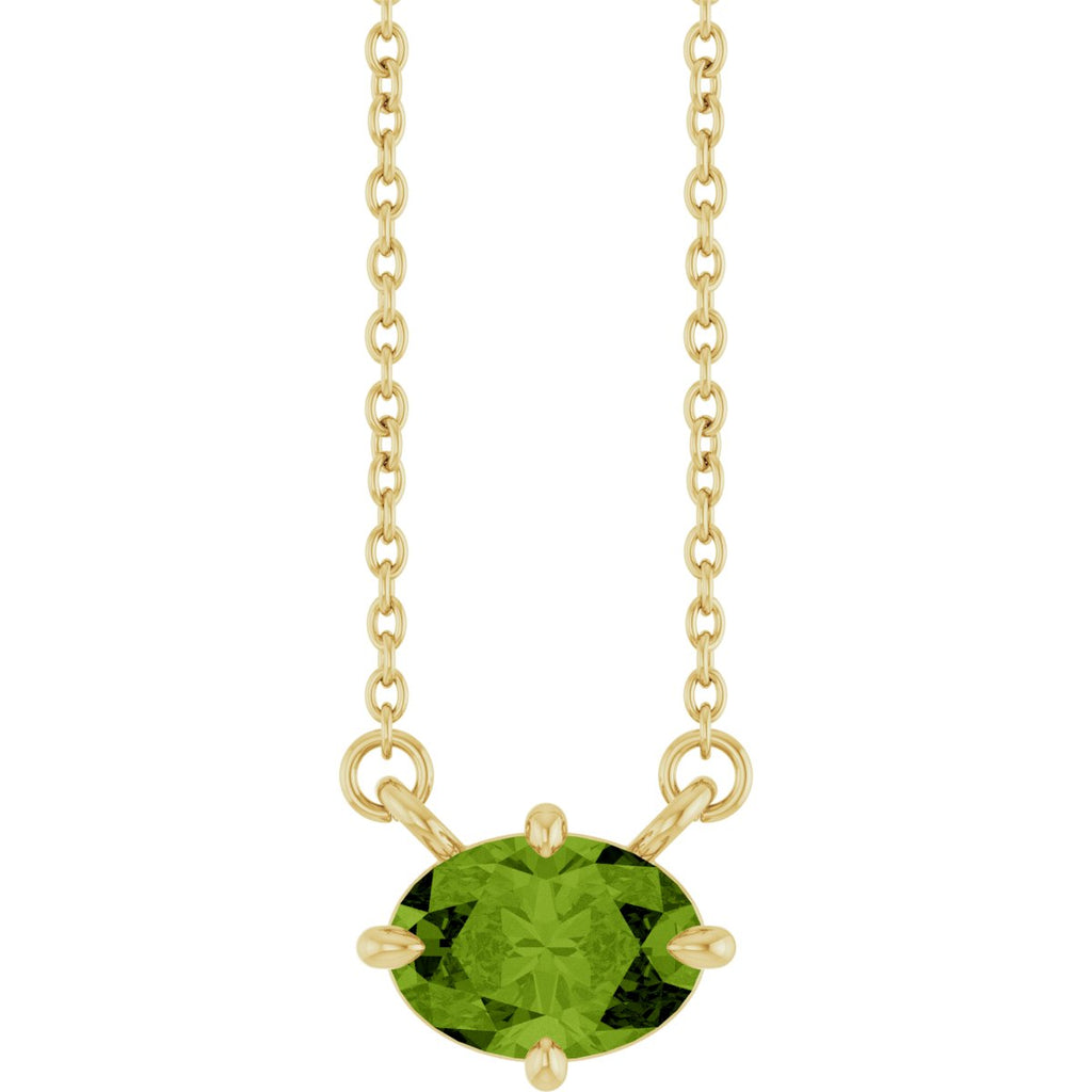 Natural Peridot Solitaire Necklace in 14k yellow gold