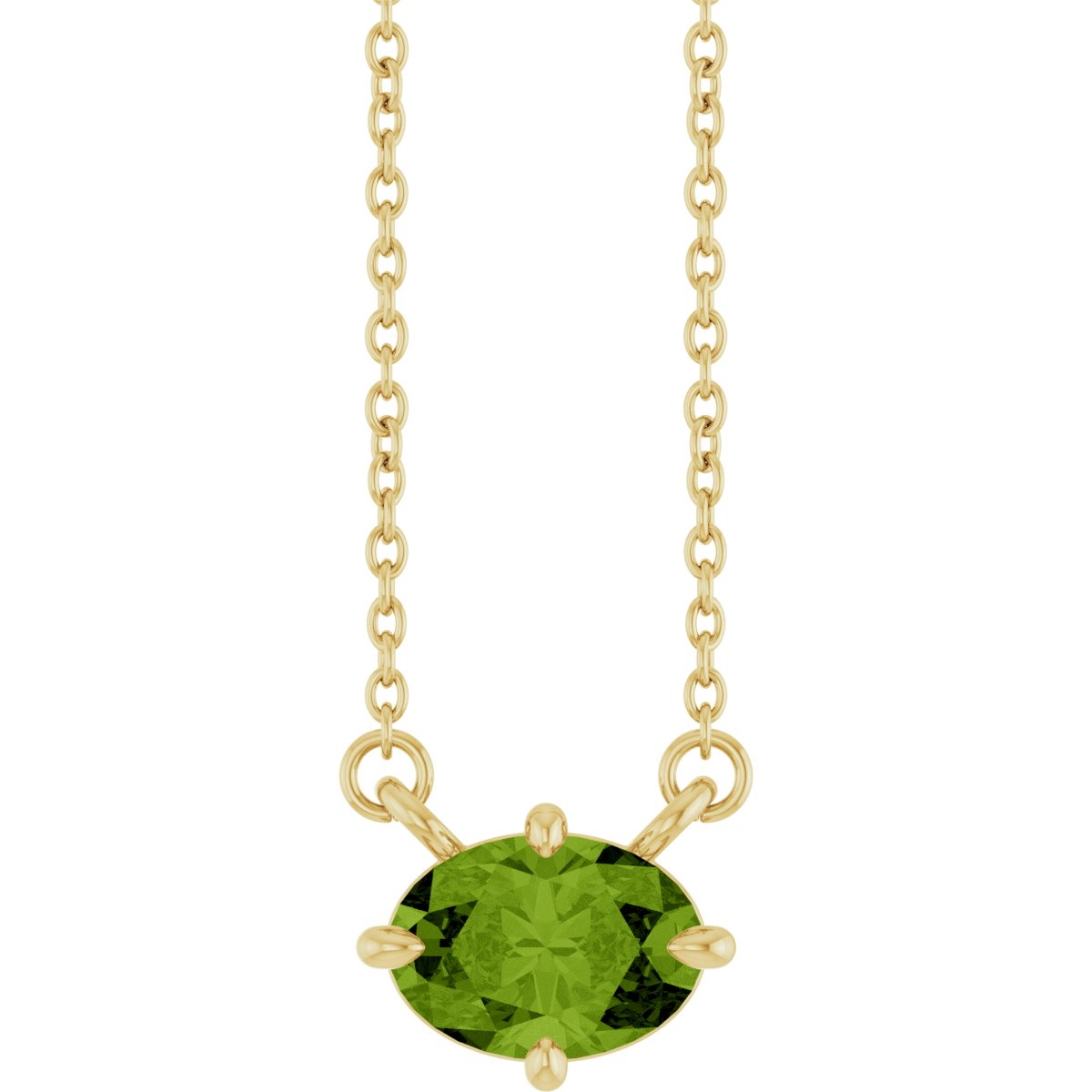 Natural Peridot Solitaire Necklace in 14k yellow gold