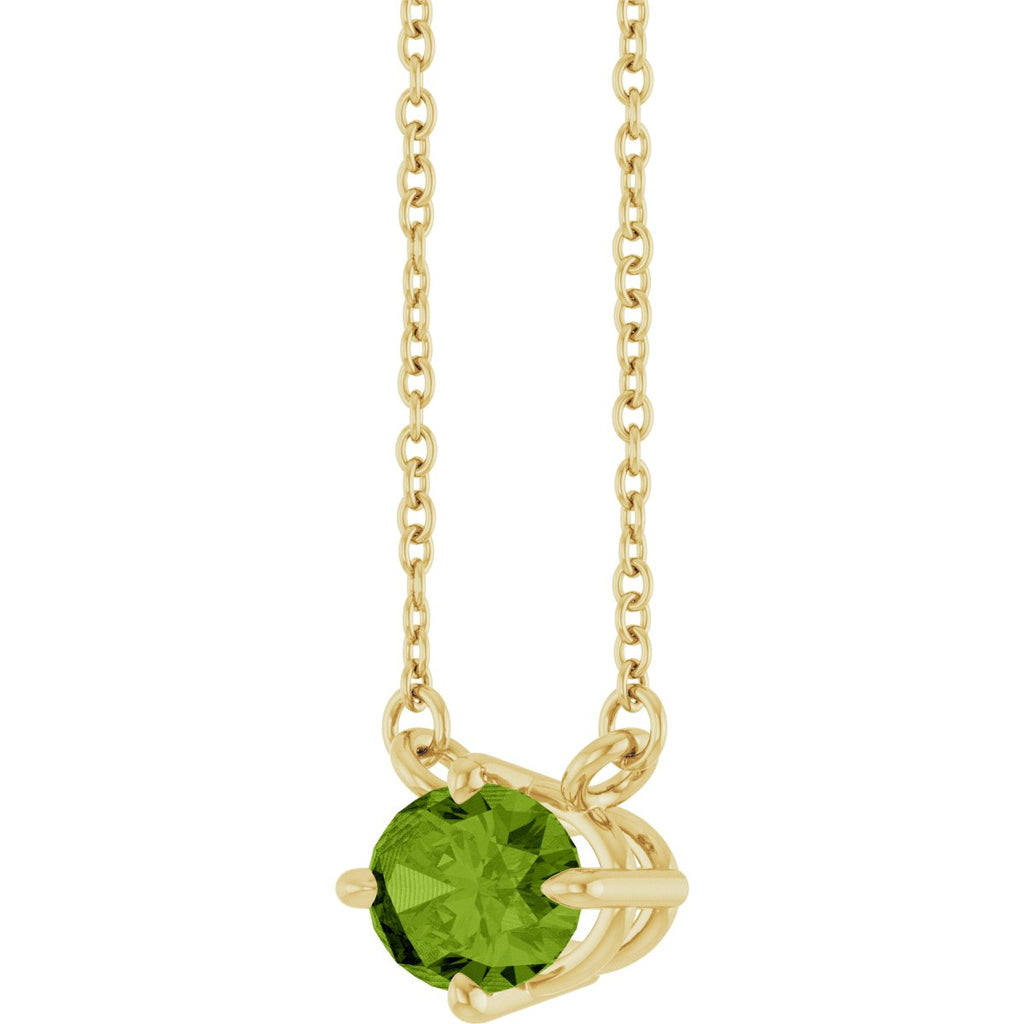 Natural Peridot Solitaire Necklace in 14k yellow gold