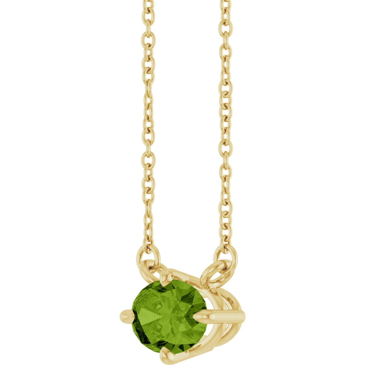 Natural Peridot Solitaire Necklace in 14k yellow gold