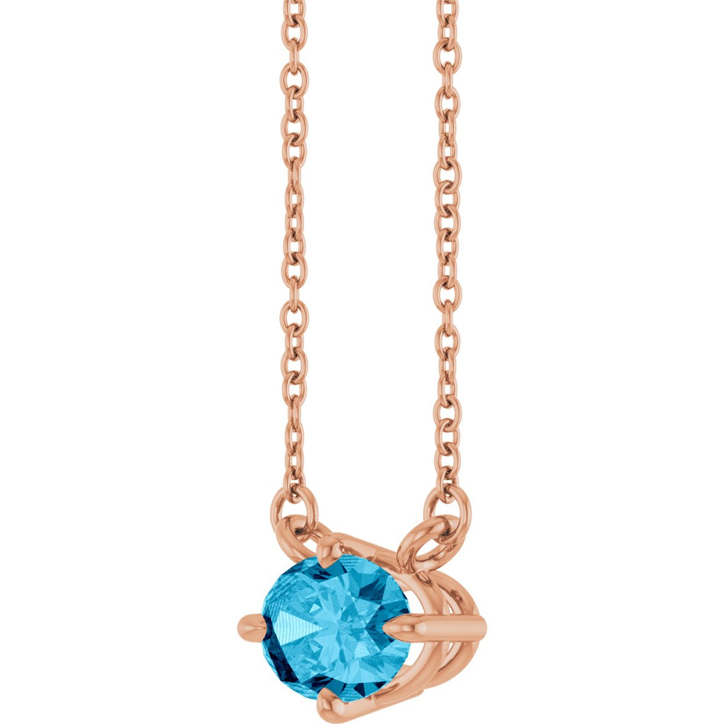 Natural Aquamarine Solitaire Necklace in 14k rose gold