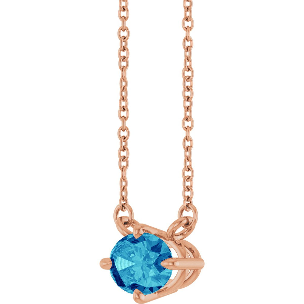 Natural Blue Zircon Solitaire Necklace in 14k rose gold