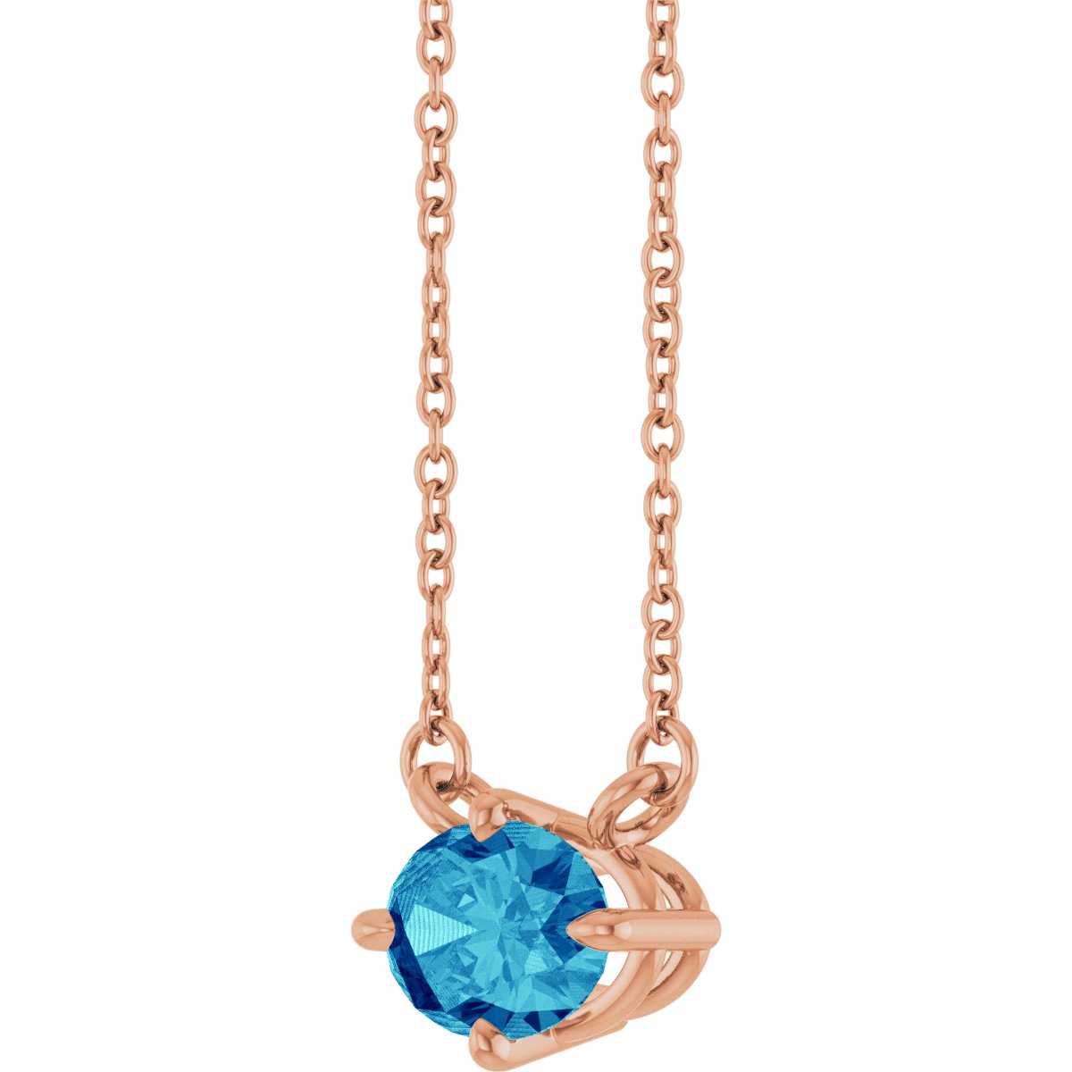 Natural Blue Zircon Solitaire Necklace in 14k rose gold