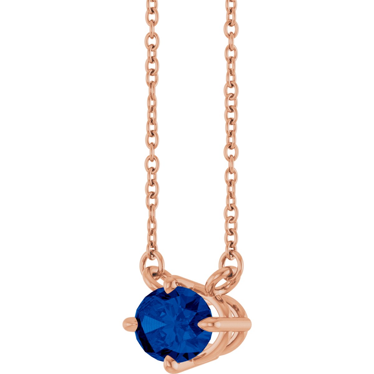 Natural Blue Sapphire Solitaire Necklace in 14k rose gold