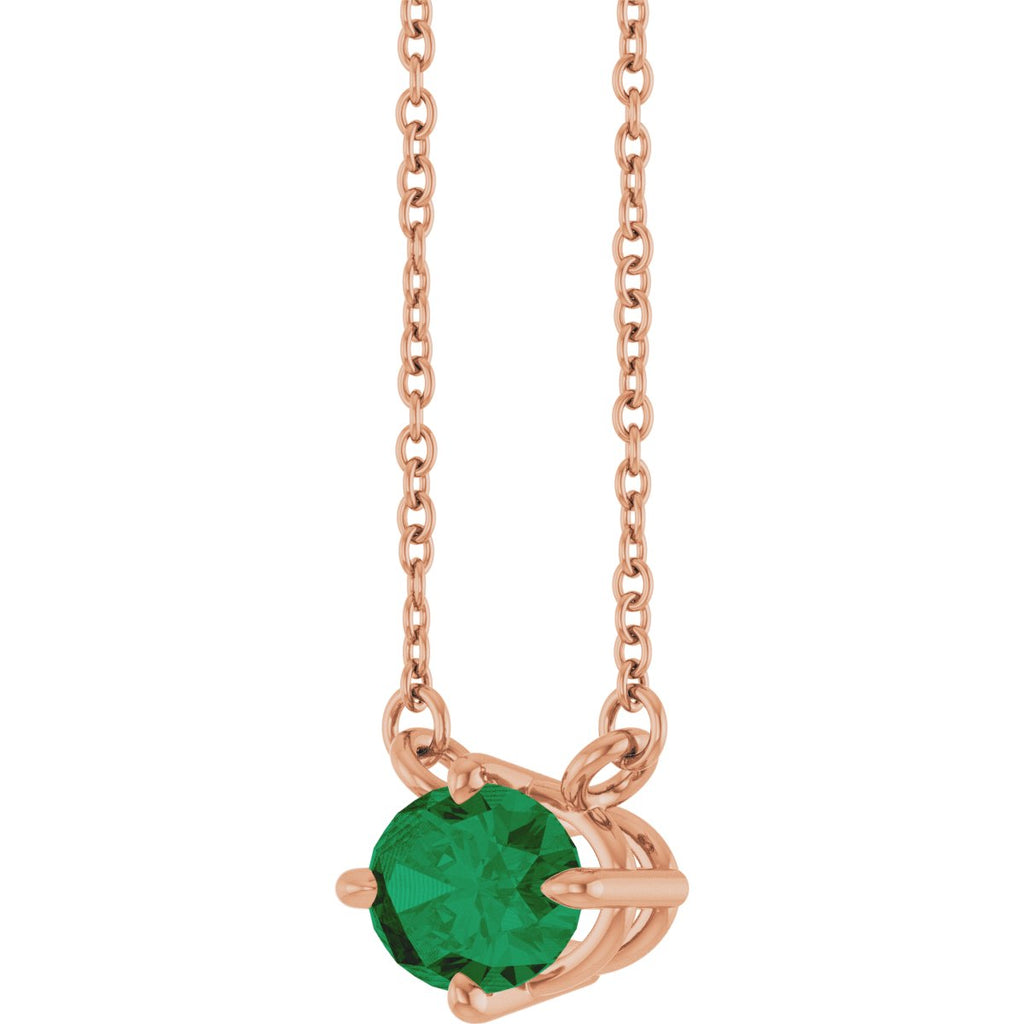 Lab-Grown Emerald Solitaire Necklace in 14k rose gold