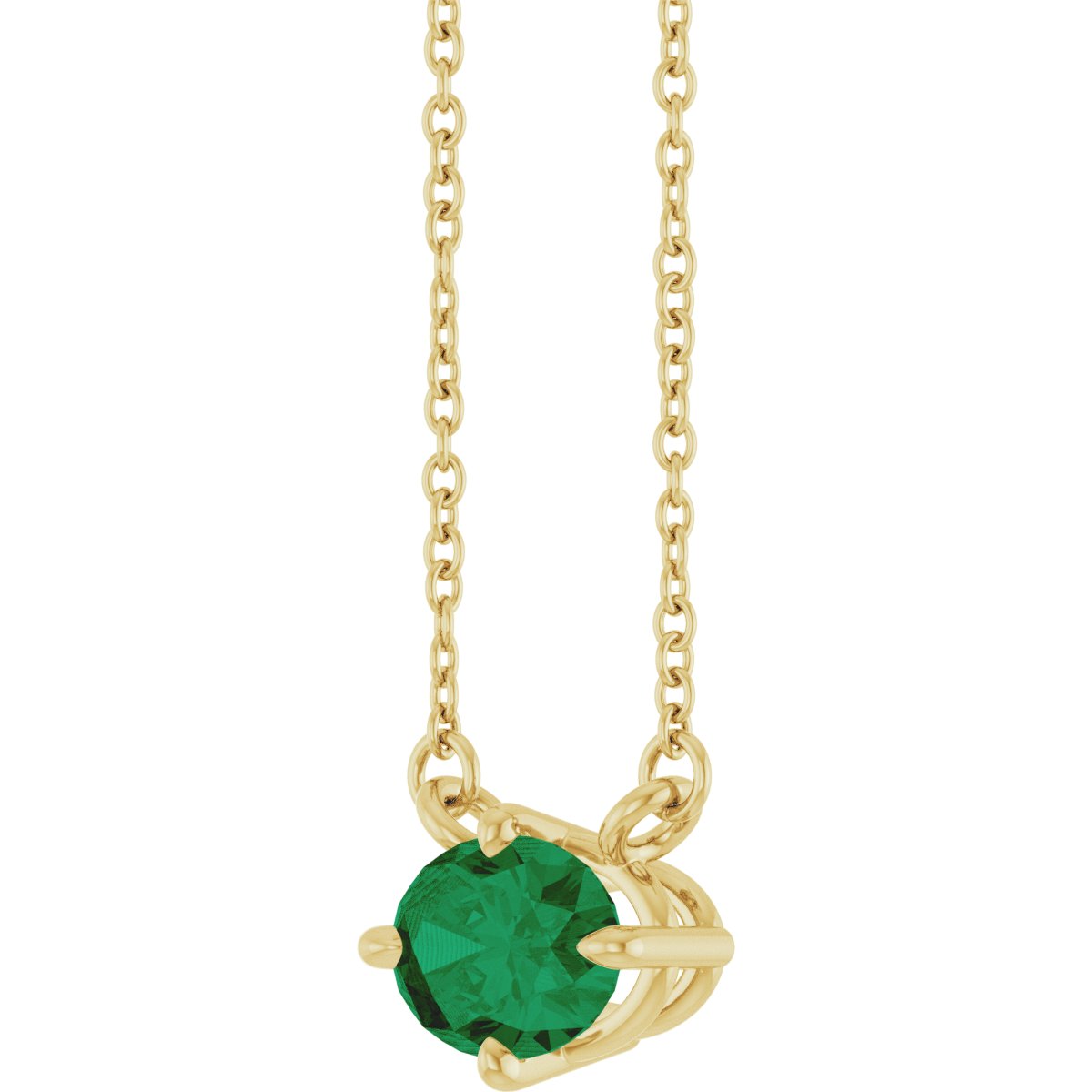 Natural Emerald Solitaire Necklace in 14k yellow gold