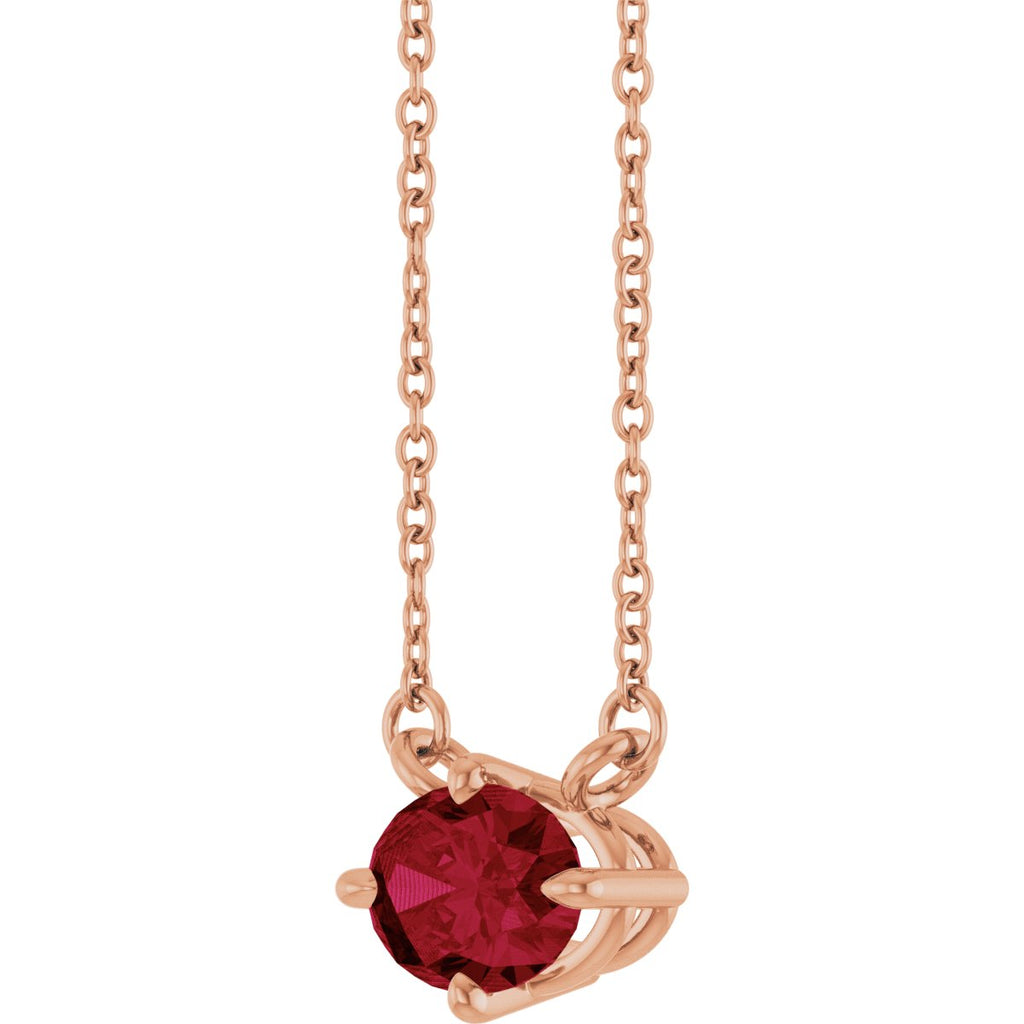 Natural Ruby Solitaire Necklace in 14k rose gold