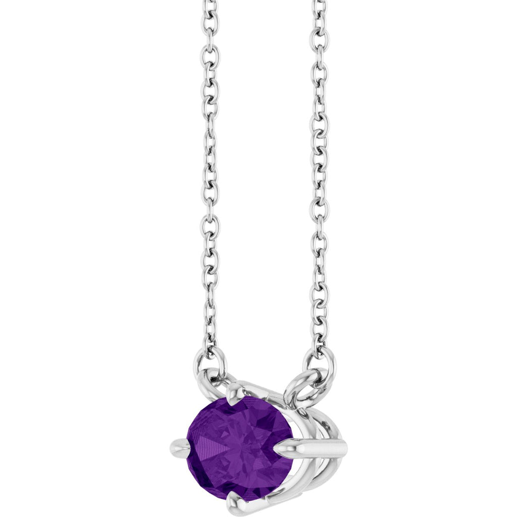 Natural Amethyst Solitaire Necklace in 14k white gold