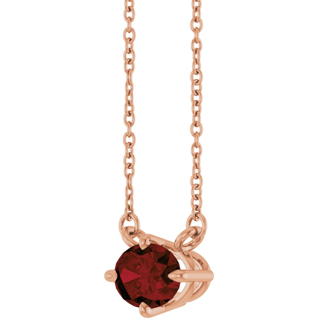 Natural Mozambique Garnet Solitaire Necklace in 14k rose gold