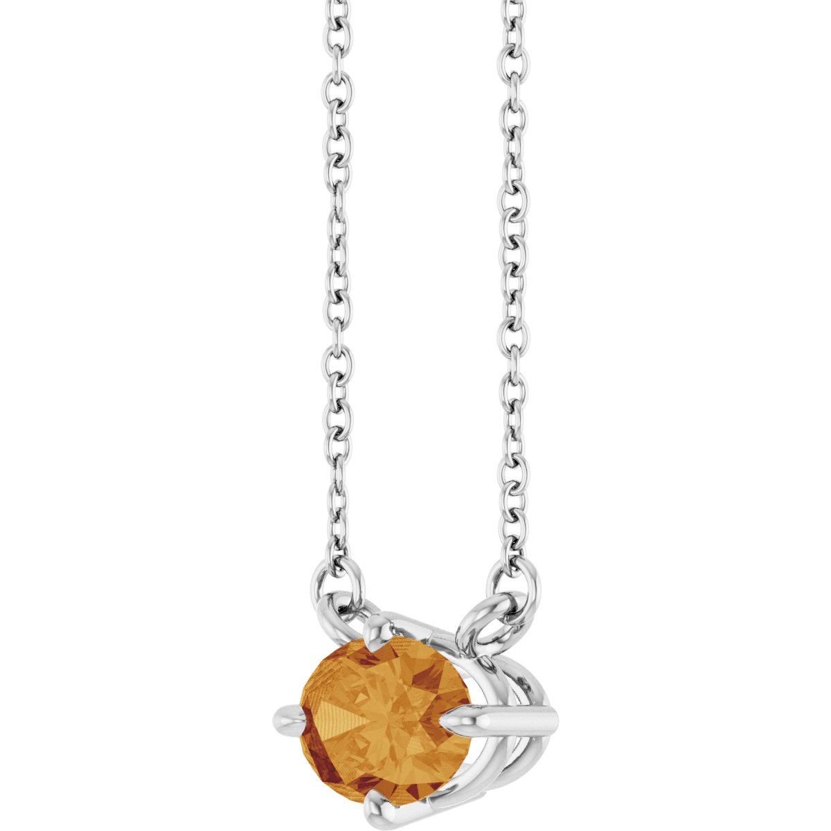 Natural Citrine Solitaire Necklace in 14k white gold