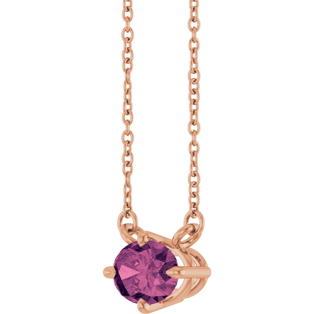 Natural Pink Tourmaline Solitaire Necklace in 14k rose gold