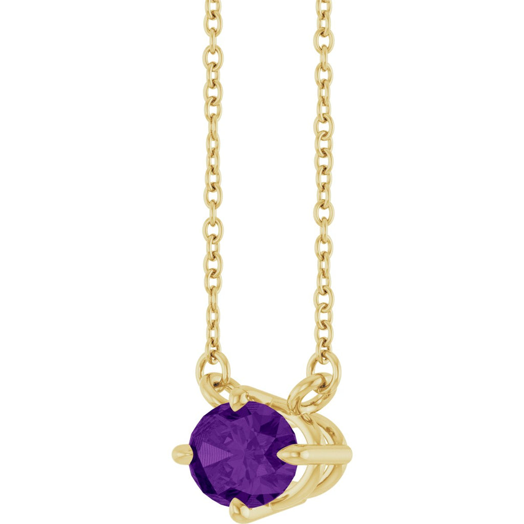 Natural Amethyst Solitaire Necklace in 14k yellow gold
