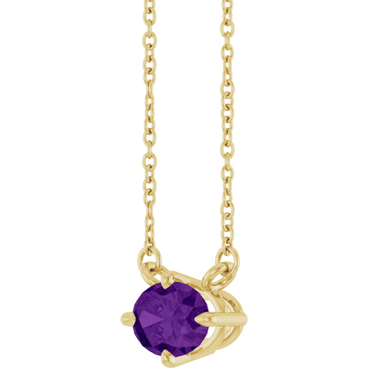 Natural Amethyst Solitaire Necklace in 14k yellow gold