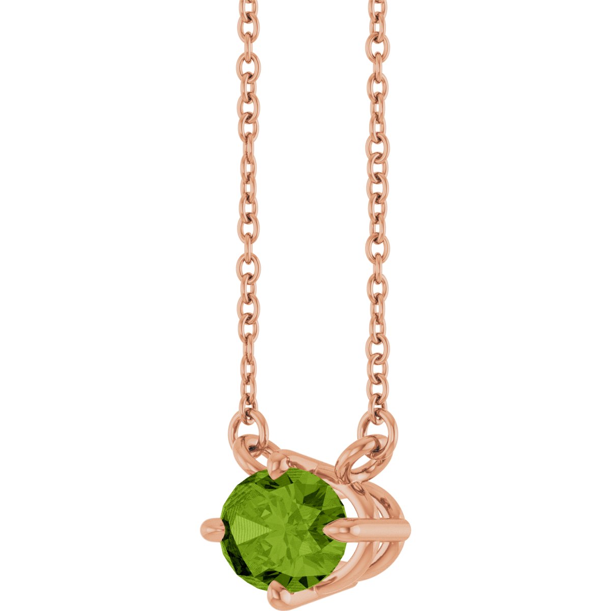 Natural Peridot Solitaire Necklace in 14k rose gold