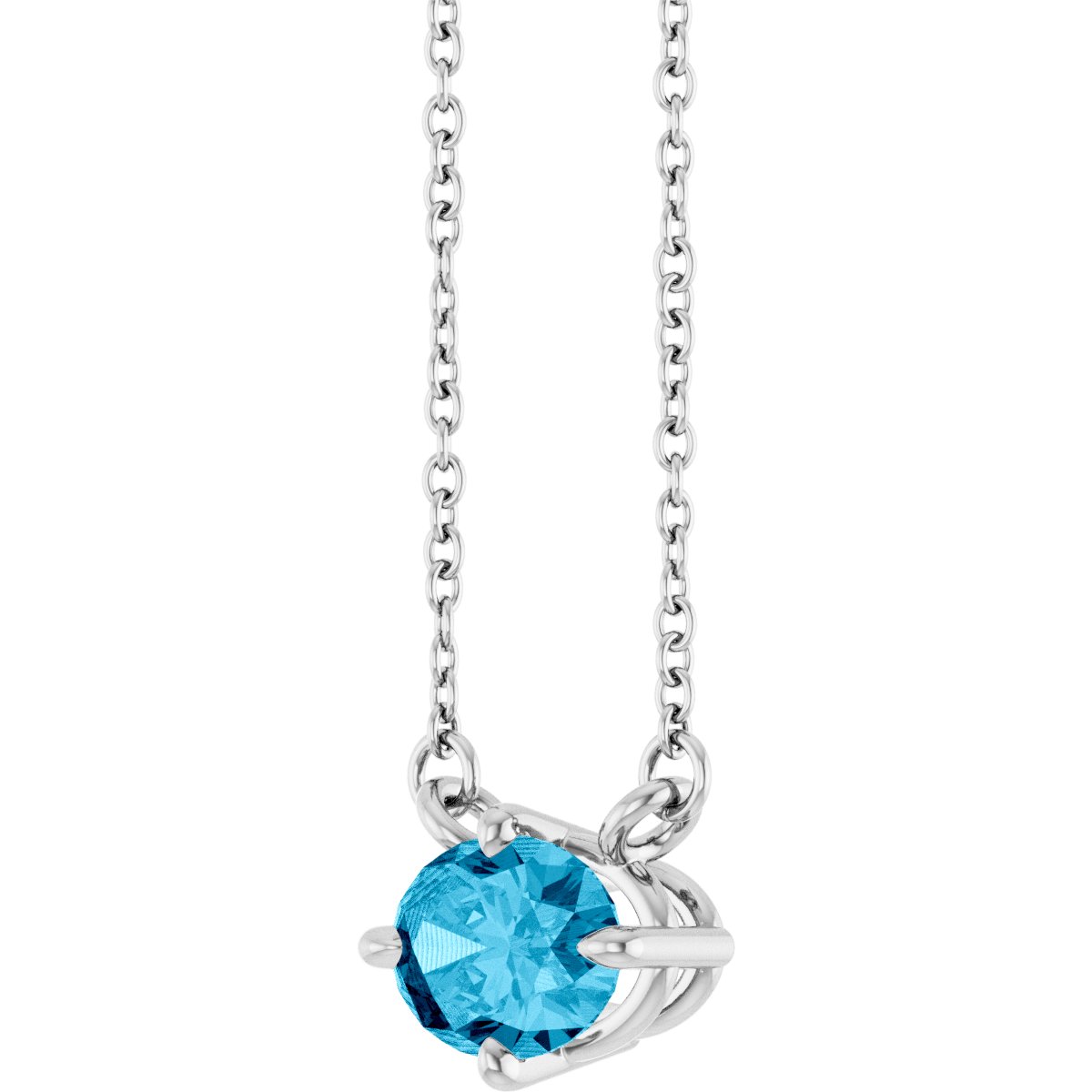 Natural Aquamarine Solitaire Necklace in 14k white gold