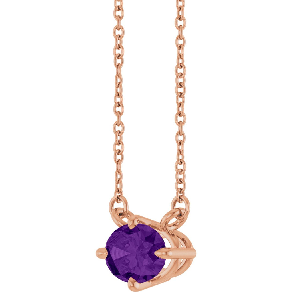 Natural Amethyst Solitaire Necklace in 14k rose gold